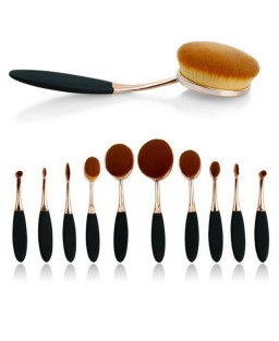 Colors: BLACK - ROSE GOLD - Beauty Experts Set of 10 Oval Beauty Brushes