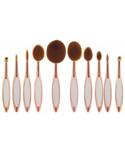 Colors: WHITE - ROSE GOLD - Beauty Experts Set of 10 Oval Beauty Brushes