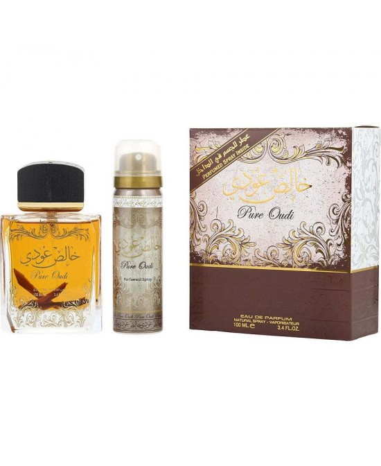 LATTAFA PURE OUDI by Lattafa (UNISEX) - EAU DE PARFUM SPRAY 3.4 OZ & DEODORANT 1.6 OZ