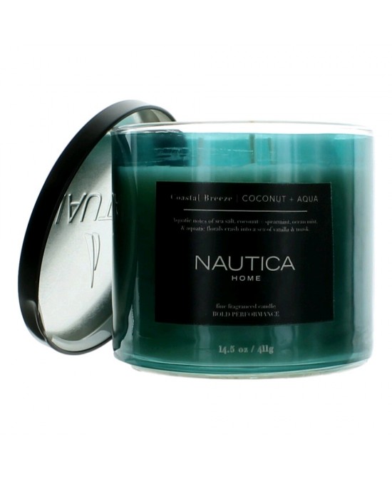 Nautica 14.5 oz Soy Wax Blend 3 Wick Candle - Coastal Breeze Coconut & Aqua