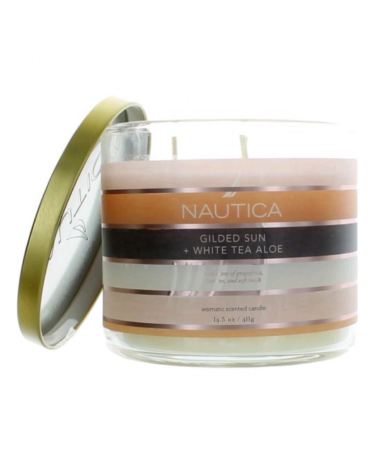 Nautica 14.5 oz Soy Wax Blend 3 Wick Candle - Gilded Sun & White Tea Aloe