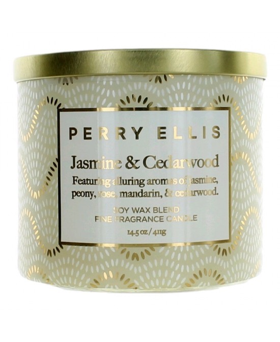 Perry Ellis 14.5 oz Soy Wax Blend 3 Wick Candle - Jasmine & Cedarwood