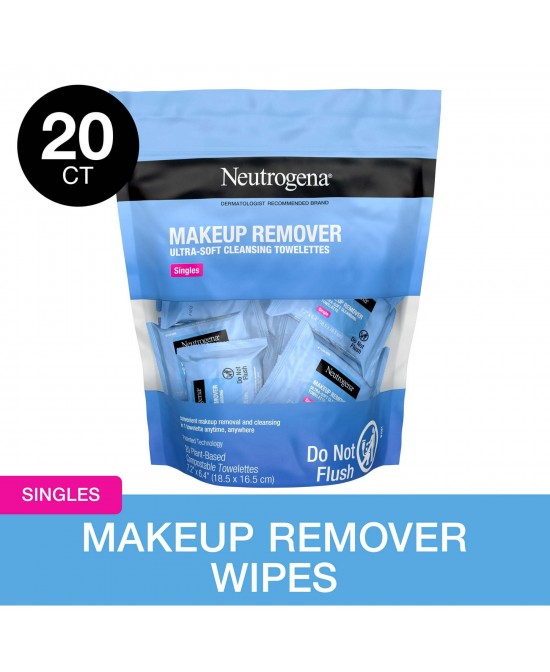 Neutrogena Cleansing Makeup Remover Wipes, Individually Wrapped, 20 Ct