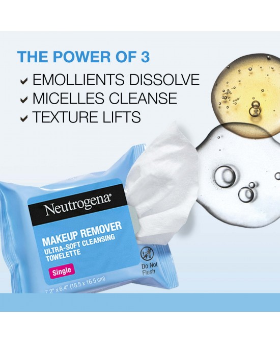 Neutrogena Cleansing Makeup Remover Wipes, Individually Wrapped, 20 Ct