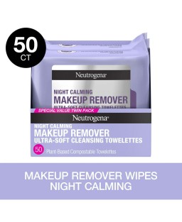 Neutrogena Makeup Remover Night Calming Wipes & Face Cleansing Towelettes, 25 Ct, 2 pack