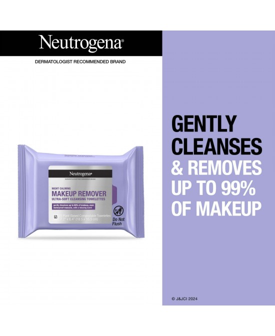 Neutrogena Makeup Remover Night Calming Wipes & Face Cleansing Towelettes, 25 Ct, 2 pack