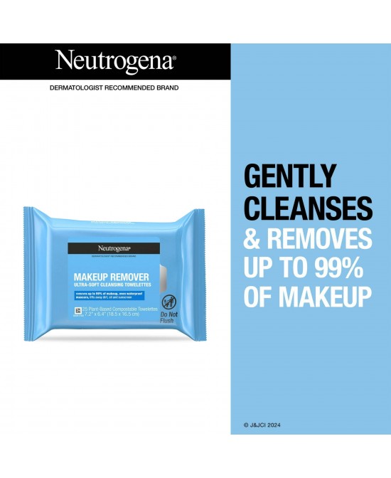 Neutrogena Makeup Remover Wipes and Face Cleansing Towelettes, Plastic Case, 25 Ct