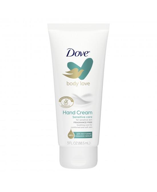 Dove Body Love Fragrance-Free Hand Cream for Rough or Dry Skin Sensitive Care Soothes and Comforts Skin 3 oz