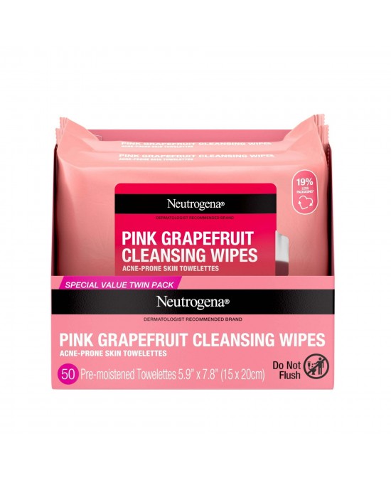 Neutrogena Makeup Remover Cleansing Wipes, Pink Grapefruit, 2 x 25 Ct