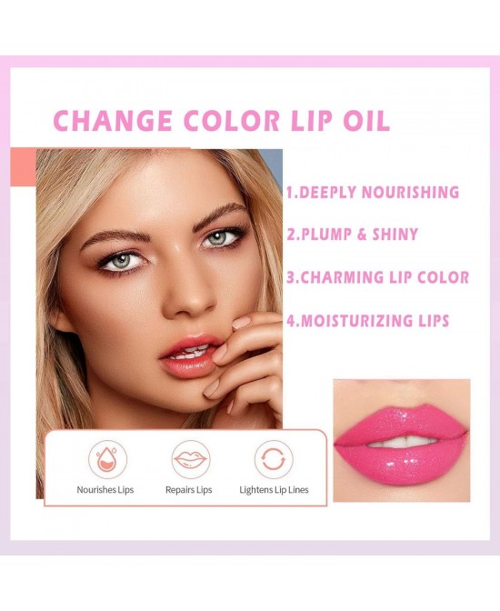 Magic Color Changing Lip Oil, Gloss Tinted Lip Balm Transparent Lip Care