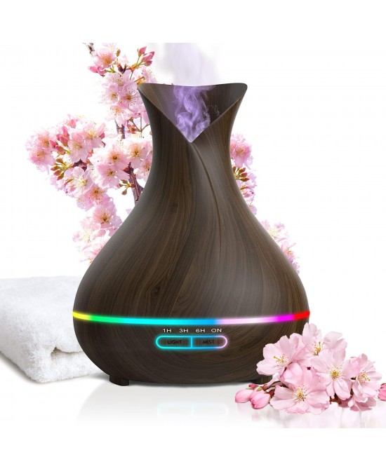 Aromatherapy Diffuser for Essential Oils 400ml Dark Wood Essential Oil Diffuser for Office Home Air Diffuser Humidifier with 13 Hour High Mist Output Waterless Auto Off 7 Color LED Lights