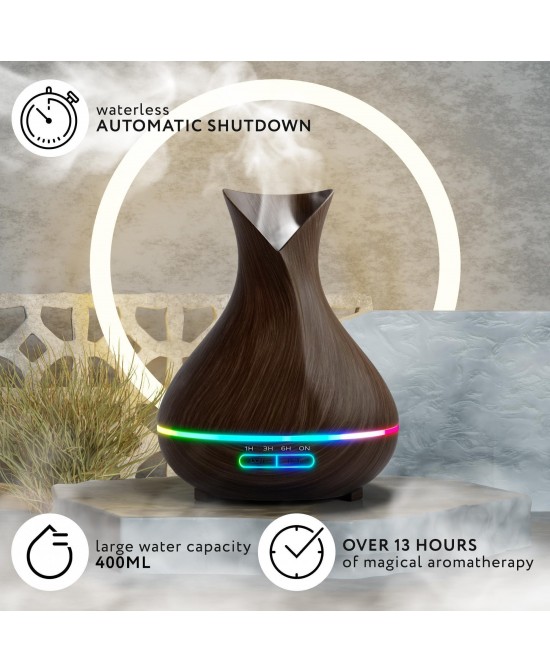 Aromatherapy Diffuser for Essential Oils 400ml Dark Wood Essential Oil Diffuser for Office Home Air Diffuser Humidifier with 13 Hour High Mist Output Waterless Auto Off 7 Color LED Lights