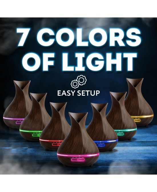 Aromatherapy Diffuser for Essential Oils 400ml Dark Wood Essential Oil Diffuser for Office Home Air Diffuser Humidifier with 13 Hour High Mist Output Waterless Auto Off 7 Color LED Lights