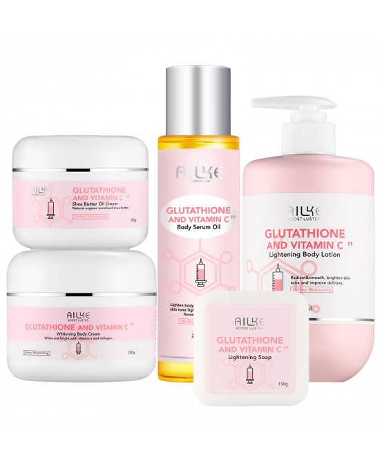 AILKE Vitamin C and Glutathione Skin Care Set, Antioxidant, Improve Rough Skin, Nourishing, Moisturizing Range for Face and Body