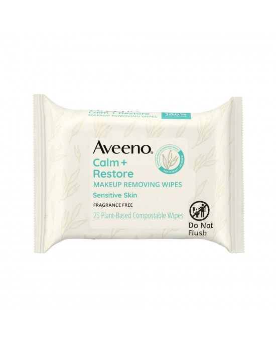 Aveeno Calm + Restore Nourishing Makeup Remover Facial Wipes, 25 Count