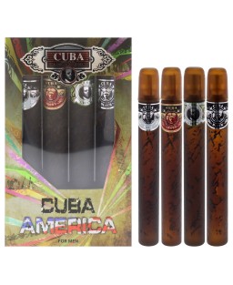 Cuba America by Cuba for Men - 4 Pc Gift Set 1.17oz EDT Spray Black, 1.17oz EDT Spray Green, 1.17oz EDT Spray Brown, 1.17oz EDT Spray Grey