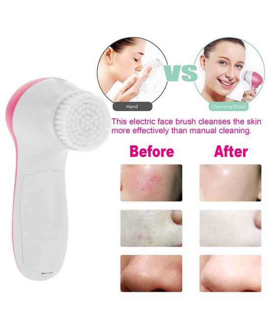 Facial Cleansing Brush Waterproof Face Spin Cleaning Brush with 5 Brush Heads