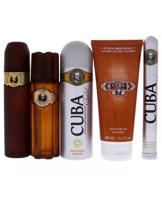 Cuba Gold Must Have by Cuba for Men - 5 Pc Gift Set 3.3oz EDT Spray; 1.17oz EDT Spray; 3.3oz After Shave; 6.7oz Body Spray; 6.7oz Shower Gel