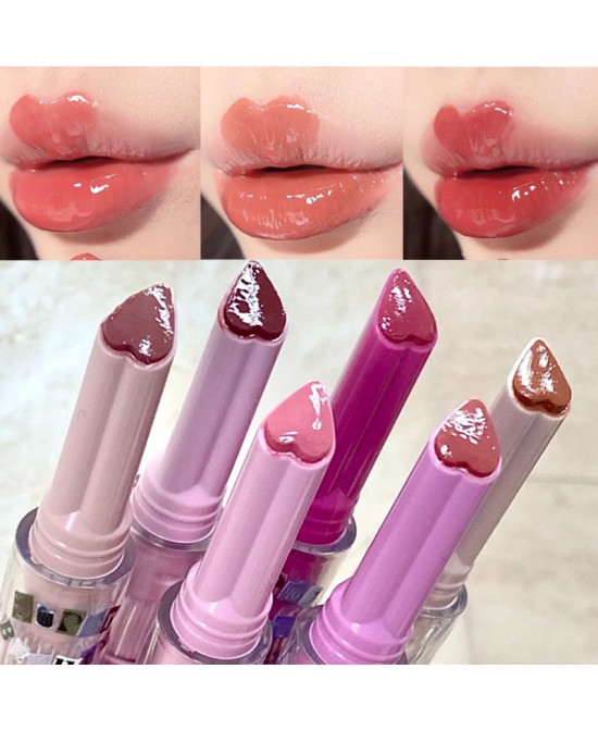 Jelly Mirror Lipstick Makeup Love Shape Waterproof Non-stick Cup Solid Lip Gloss Clear Long Lasting Moisturizing Lipstick Pen