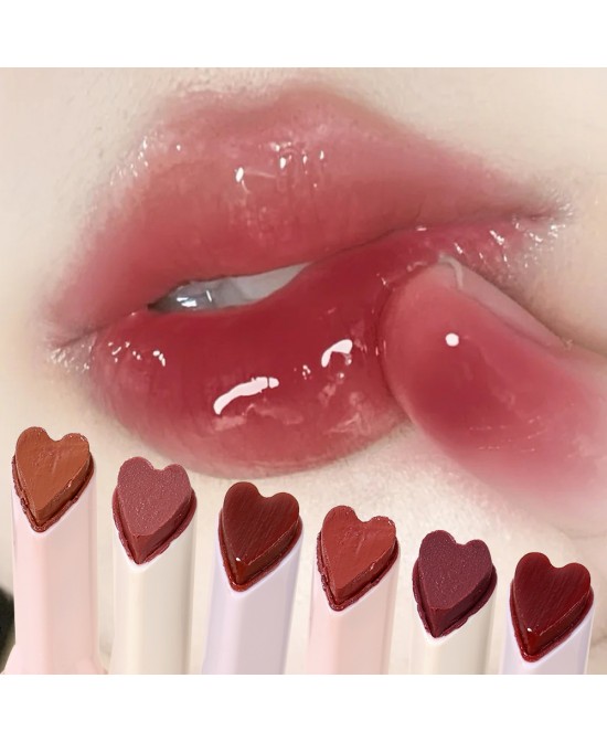 Jelly Mirror Lipstick Makeup Love Shape Waterproof Non-stick Cup Solid Lip Gloss Clear Long Lasting Moisturizing Lipstick Pen