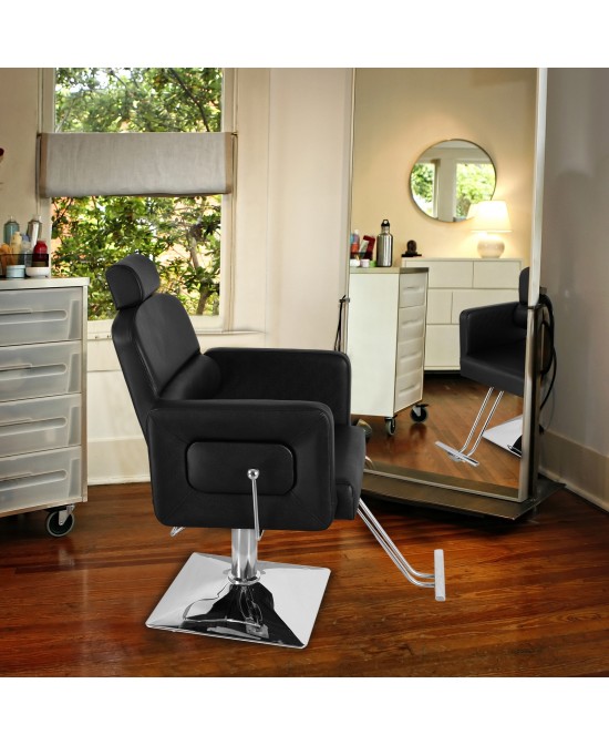 PVC Leather Cover Galvanized Square Plate With Footrest Reclining Barber Chair 300lbs Black HZ8897B N001