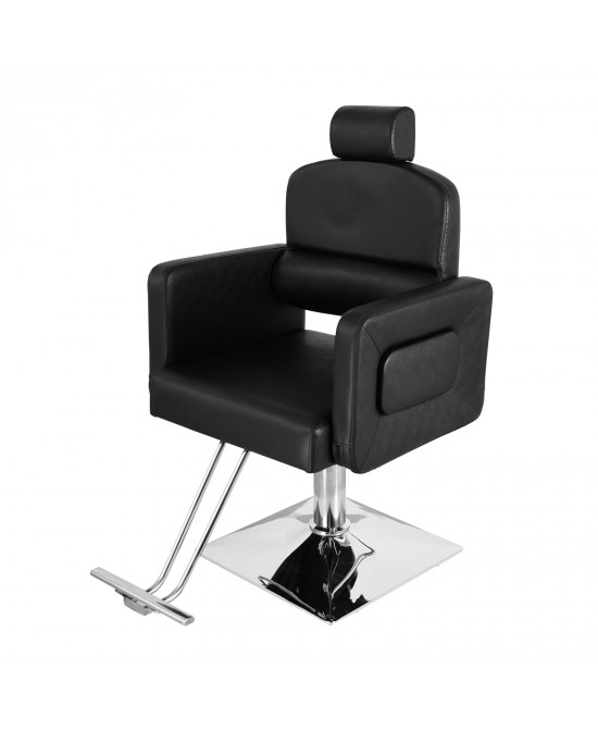 PVC Leather Cover Galvanized Square Plate With Footrest Reclining Barber Chair 300lbs Black HZ8897B N001