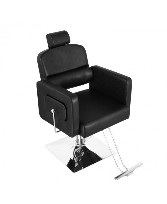 PVC Leather Cover Galvanized Square Plate With Footrest Reclining Barber Chair 300lbs Black HZ8897B N001