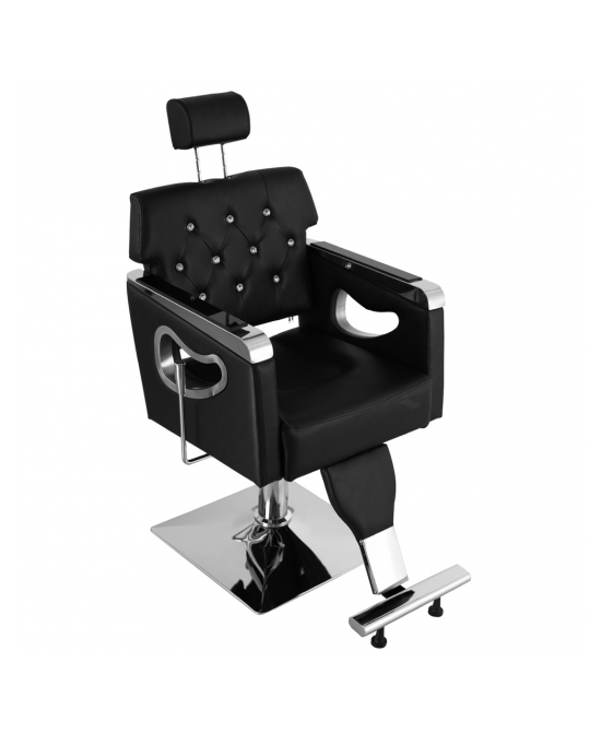 PVC Leather Cover Galvanized Square Tray with Footrest Retractable Barber Chair 300.00lbs Black HZ88111 N001