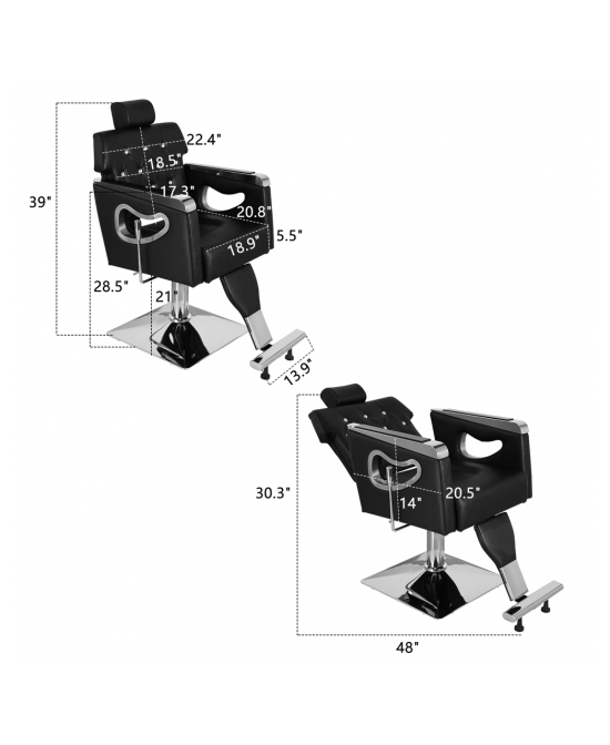 PVC Leather Cover Galvanized Square Tray with Footrest Retractable Barber Chair 300.00lbs Black HZ88111 N001