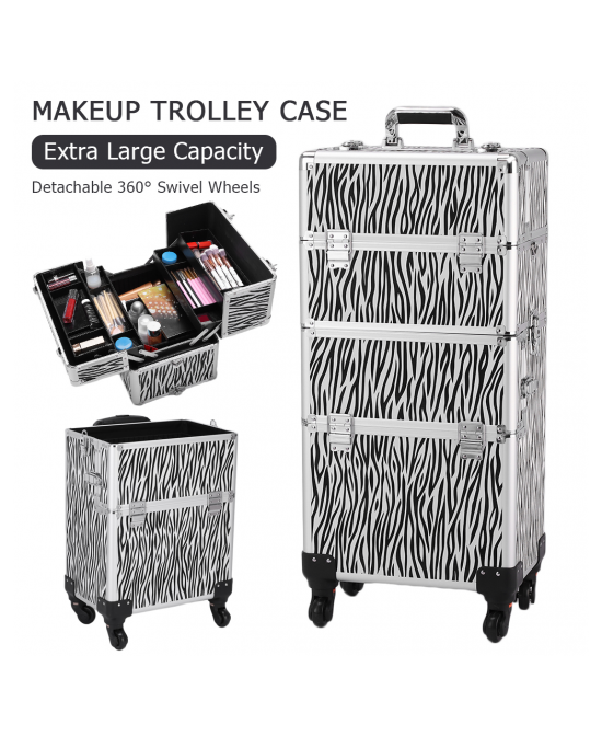 3 in 1 Aluminum Cosmetic Makeup Case Tattoo Box White Zebra Print