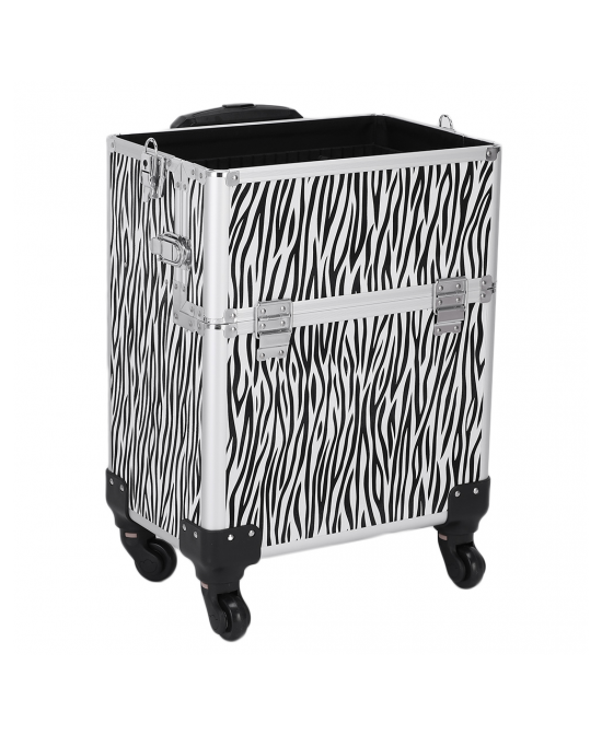 3 in 1 Aluminum Cosmetic Makeup Case Tattoo Box White Zebra Print