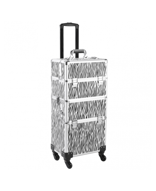 3 in 1 Aluminum Cosmetic Makeup Case Tattoo Box White Zebra Print