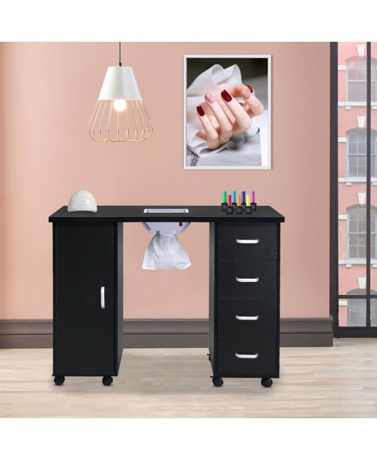 MDF Single Door 4 Drawers With Fan Black Nail Table