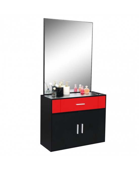 15% E0 chipboard linen top 1 drawer 1 door with mirror Salon cabinet black and red