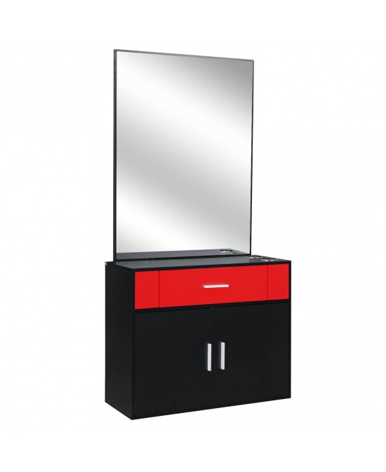 15% E0 chipboard linen top 1 drawer 1 door with mirror Salon cabinet black and red