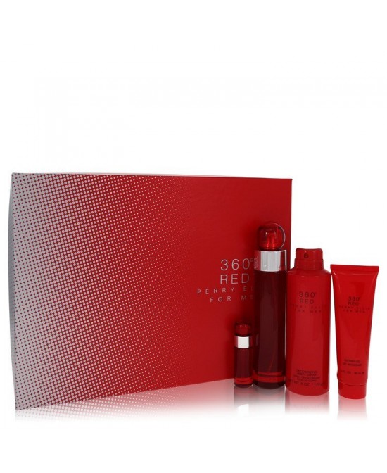 Perry Ellis 360 Red by Perry Ellis Gift Set -- 3.4 oz Eau De Toilette Spray + .25 oz Mini EDT Spray + 6 oz Body Spray + 3 oz Shower Gel (Men)