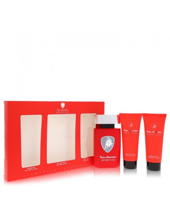 Lamborghini Sportivo by Tonino Lamborghini Gift Set -- 4.2 oz Eau De Toilette Spray + 3.4 oz Shower Gel + 3.4 oz After Shave Balm (Men)