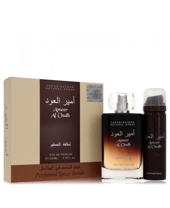 Ameer Al Oudh by Lattafa Gift Set -- 3.4 oz Eau De Parfum Spray + 1.7 oz Perfumed Spray (Men)