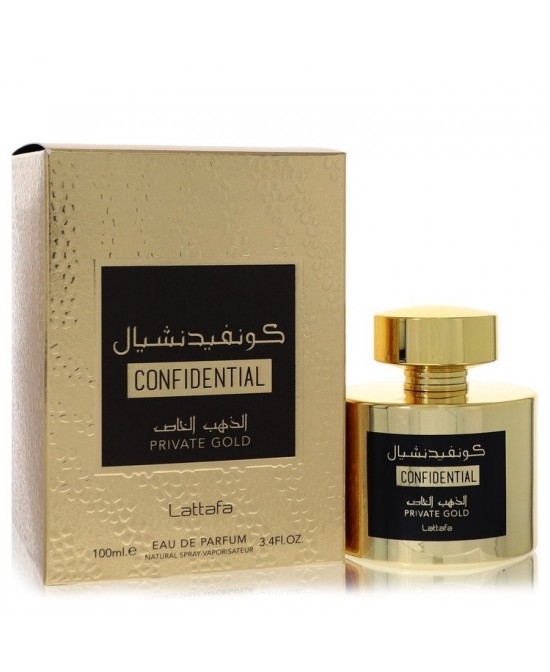 Lattafa Confidential Private Gold by Lattafa Eau De Parfum Spray (Unisex) 3.4 oz (Men)