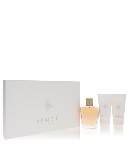 Usher Femme by Usher Gift Set -- 3.4 oz Eau De Parfum Spray + 3.4 oz Body Lotion + 3.4 oz Shower Gel (Women)